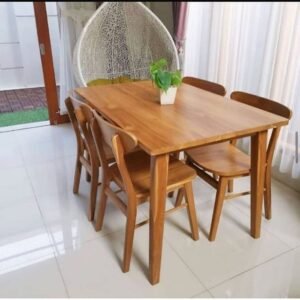 Set meja makan  Plus jati pilihan set meja jati 120x80x75 Meja Kursi Cafe - Non Jok Busa Furniture Jepara - Gambar 3