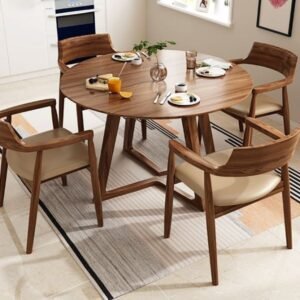 Set meja makan retro bulat kursi 4 meja cafe resto kayu jati Solid – Non Jok Busa Furniture Jepara