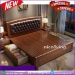 Tempat tidur modern sandaran jok busa dipan laci kayu jati Furniture Jepara