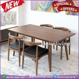 Set meja makan  Plus minimalis 4 kursi dudukan busa meja makan Kayu Jati - Tanpa Jok Busa Furniture Jepara - Gambar 2