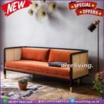 Sofa Panjang 3 Seater Kayu Jati Kombinasi Rotan Dudukan Busa Terbaru Furniture Jepara