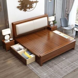 Dipan laci kayu jati sandaran jok busa  tempat tidur minimalis Kayu – Ukuran 160×200 Furniture Jepara