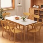 Set meja makan kayu jati kombinasi top marmer Kayu Jati – 6 Kursi Meja160 Furniture Jepara