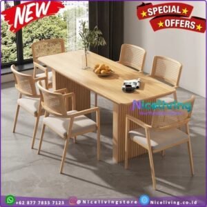 Meja makan minimalis  Plus modern kombinasi rotan terlaris meja makan Jati - 4 Kursi Mj 140 Furniture Jepara - Gambar 2