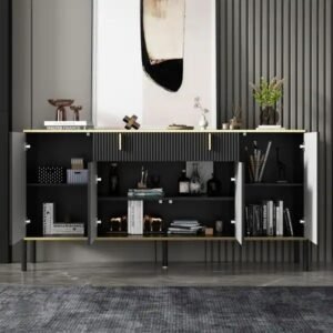 BUFFET SALUR MINIMALIS  Plus BUFFET RANGKA STAINLLES - Hitam pen - Hitam pendek Furniture Jepara - Gambar 4