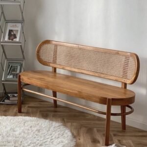 Bangku rotan kayu jati minimalis Kursi cafe makan 2 dudukan terbaru – P 120cm Furniture Jepara
