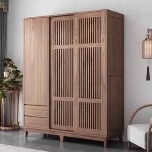 Lemari pakaian pintu  Plus sliding terbaru almari pakaian retro kayu jati Furniture Jepara - Gambar 3